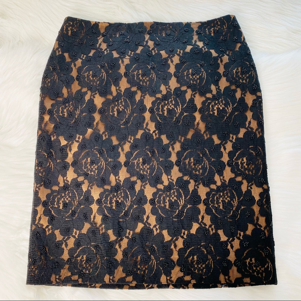 Talbots Tan and Black Lace Beaded Skirt